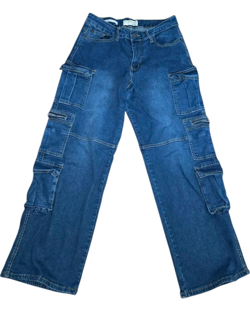 Celebrity Ace Multi-pocket Blue Cargo Denim Pants - Wide Leg - Size 11/30